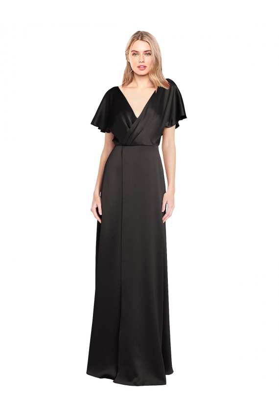 Purchase Cap Sleeves Open Back Long Stretch Satin Prom Dress