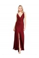 Purchase Floor Length Deep V-Back Stretch Satin Prom Dress with Front Slit