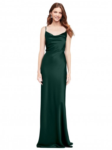 Purchase Fitted Cowl Neck Long Stretch Satin Slip Prom Dress with V-Back