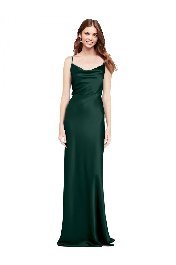 Purchase Fitted Cowl Neck Long Stretch Satin Slip Prom Dress with V-Back