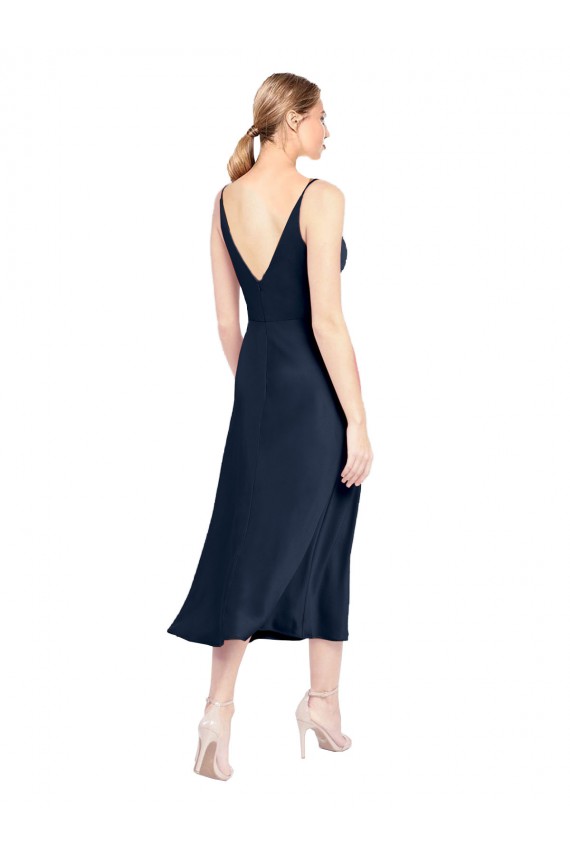 Purchase V-Neck Midi Length Short Stretch Satin Cocktail Prom Dress / Homecoming Dress V-Back