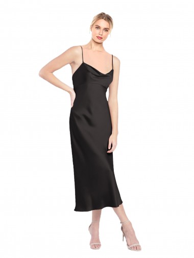 Purchase Cowl Neck Midi Length Short Stretch Satin Slip Cocktail Prom Dress / Homecoming Dress