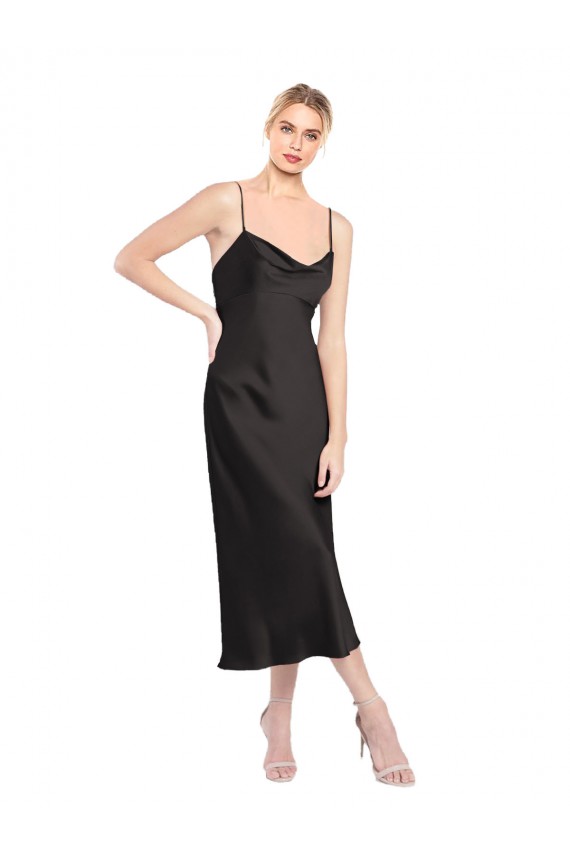 Purchase Cowl Neck Midi Length Short Stretch Satin Slip Cocktail Prom Dress / Homecoming Dress