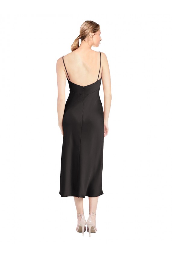 Purchase Cowl Neck Midi Length Short Stretch Satin Slip Cocktail Prom Dress / Homecoming Dress