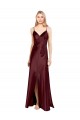 Purchase Sleek Spaghetti Straps V-Neck Stretch Satin Prom Dress with Center Front Slit