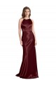 Purchase High Neck Halter Long Sleeveless Stretch Satin Prom Dress with Strappy Back