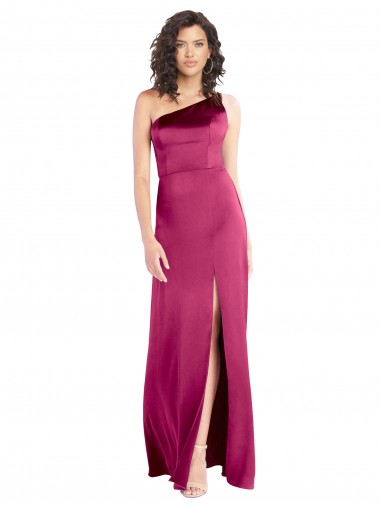 Purchase Sleek One Shoulder A-Line Long Stretch Satin Prom Dress with Spaghetti Straps Back