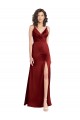 Purchase Faux Surplice Neckline Long Slim A-Line Stretch Satin Prom Dress