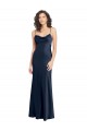 Purchase Cowl Neck Long Empire Waist Stretch Satin Prom Dress with Open Back
