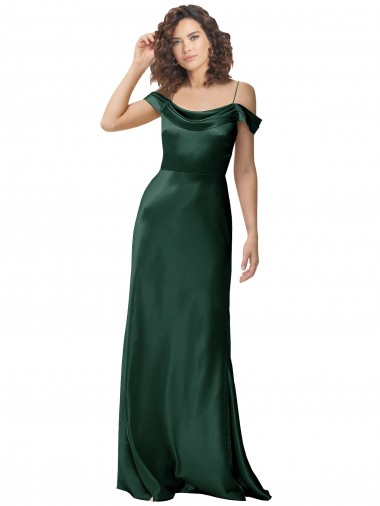 Purchase Off the Shoulder Sleeves Long Stretch Satin Prom Dress with Pleated Draped Neckline