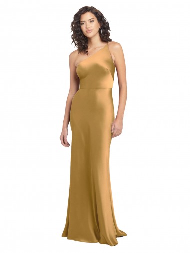 Purchase One Shoulder Long Floor Length Stretch Satin Slip Prom Dress