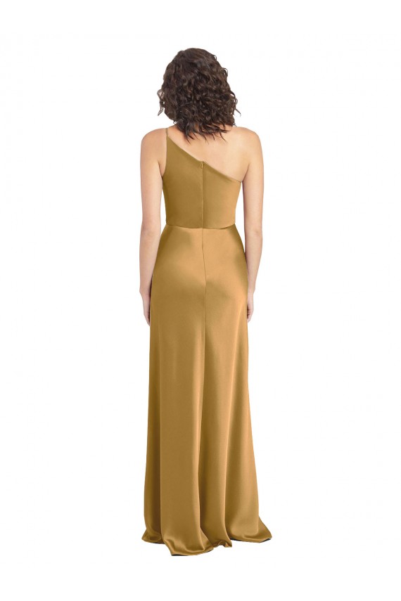Purchase One Shoulder Long Floor Length Stretch Satin Slip Prom Dress