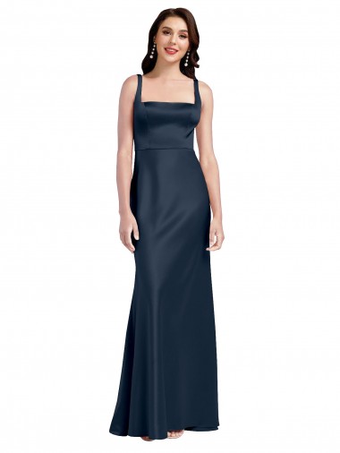 Purchase Square Neck A-Line Long Stretch Satin Prom Dress with Wide Straps