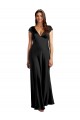 Purchase Plunging V-Neck Cap Cleeves Long Stretch Satin Prom Dress with Keyhole Back