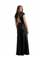 Purchase Plunging V-Neck Cap Cleeves Long Stretch Satin Prom Dress with Keyhole Back
