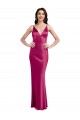 Purchase V-Neck Spaghetti Straps Slim Stretch Satin Prom Dress with Low Scoop Back