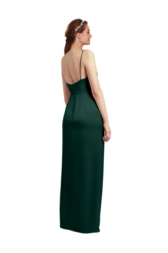 Purchase Sleek Straight Neckline Long Wrap Stretch Satin Prom Dress with Angled Pleats