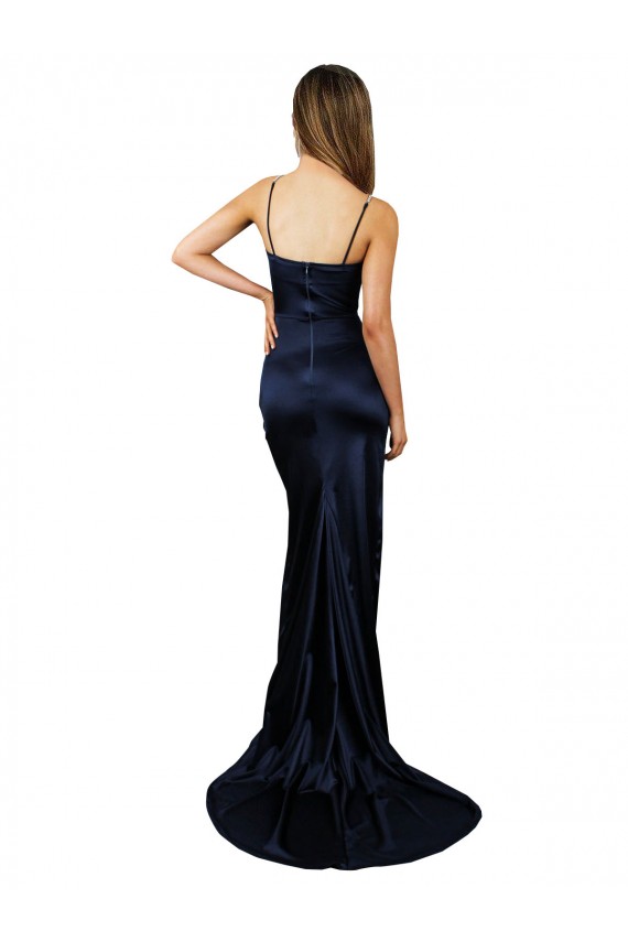 Purchase Pleated Sash Skirt Long Stretch Satin Prom Dress with High Slit