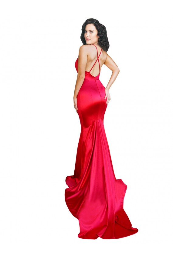 Purchase Mermaid Open Back Long Stretch Satin Prom Dress with High Slit