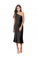 Purchase Sleek One Shoulder Midi Length Short Stretch Satin Slip Cocktail Prom Dress / Homecoming Dress