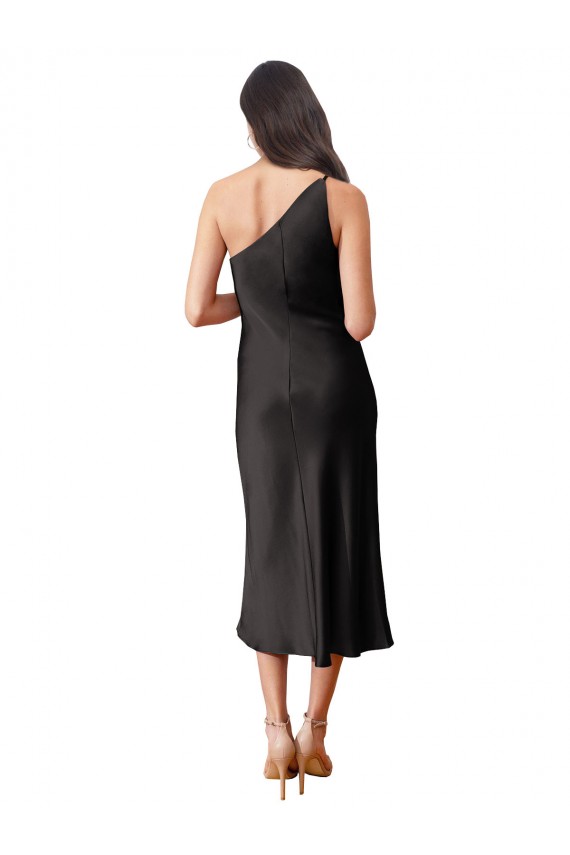 Purchase Sleek One Shoulder Midi Length Short Stretch Satin Slip Cocktail Prom Dress / Homecoming Dress