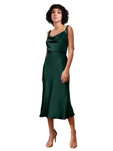 Purchase Spaghetti Straps Tie Shoulders Cowl Neck Short Midi Length Stretch Satin Cocktail Prom Dress / Homecoming Dress