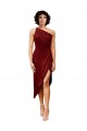 Purchase One Shoulder Midi Length Short Stretch Satin Wrap Style Cocktail Prom Dress / Homecoming Dress