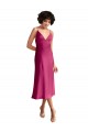Purchase Midi Length V-Neck Short Stretch Satin Cocktail Prom Dress / Homecoming Dress with Low Scoop Back