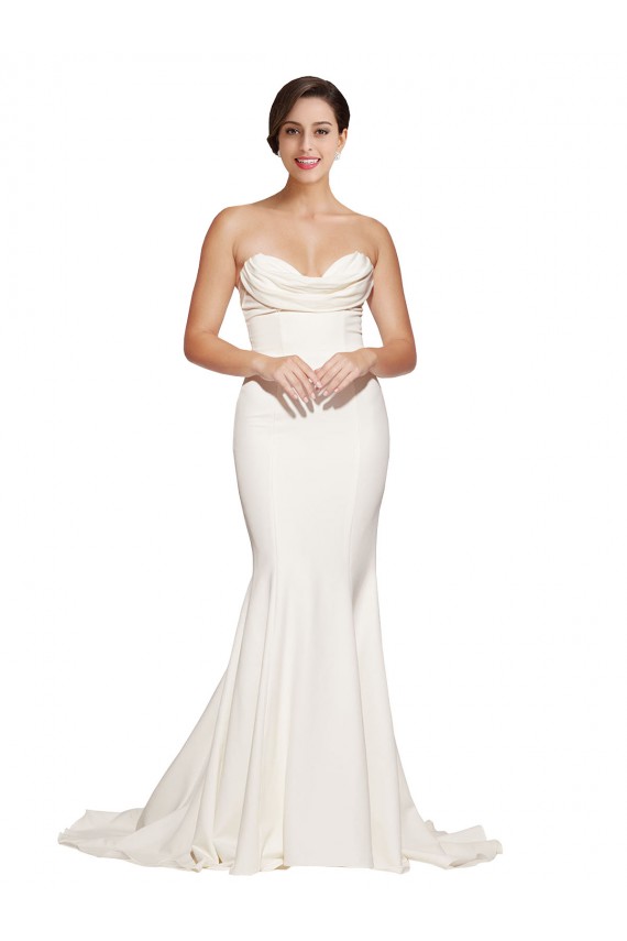 Purchase Strapless Cowl Neck Sweep Train Stretch Satin Prom Dress