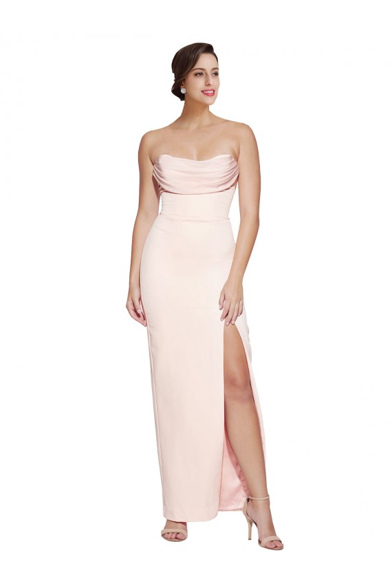 Purchase Cowl Neck Strapless Stretch Satin Prom Dress with High Split