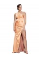 Purchase One Shoulder Ruched Stretch Satin Prom Dress with Thigh High Split