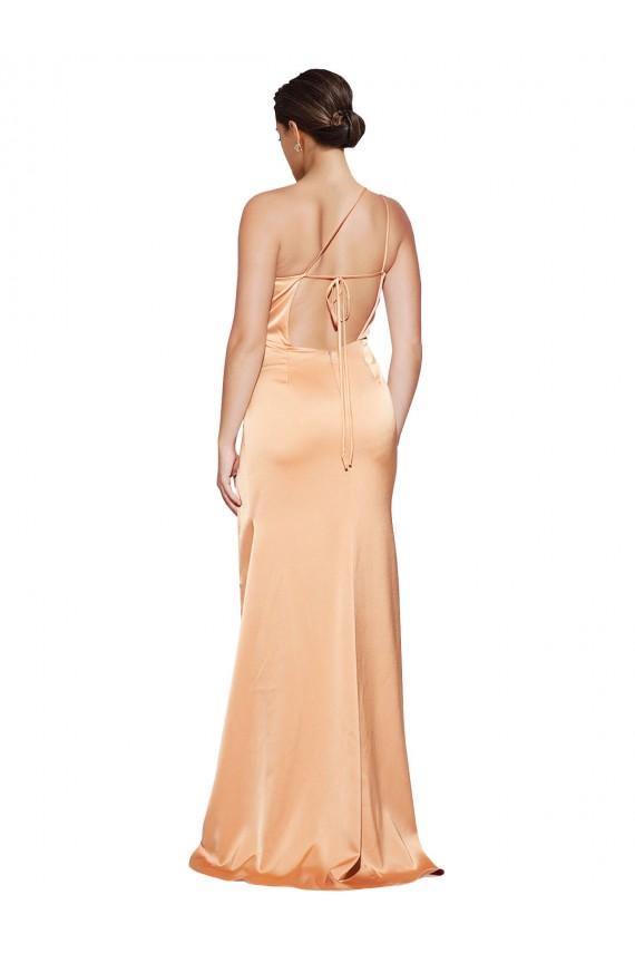 Purchase One Shoulder Ruched Stretch Satin Prom Dress with Thigh High Split