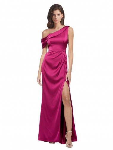 Purchase Off the Shoulder Short Sleeves Stretch Satin Prom Dress with Side Slit