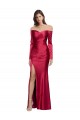 Purchase Long Sleeves Off the Shoulder Stretch Satin Prom Dress with High Side Split