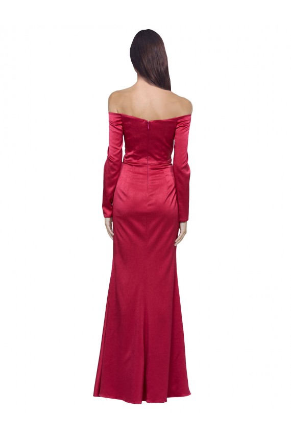 Purchase Long Sleeves Off the Shoulder Stretch Satin Prom Dress with High Side Split