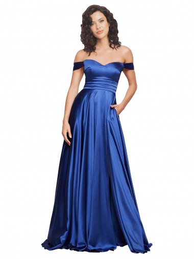 Purchase Ball Gown Off the Shoulder Sweetheart Stretch Satin Prom Dress