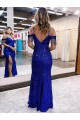 Purchase Cold Shoulder Sleeveless Long Floor Length Velvet Sequin Prom Dress with Slit