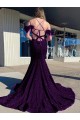 Purchase Cold Shoulder Sleeveless Long Court Train Velvet Sequin Prom Dress