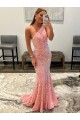 Purchase Open Back One Shoulder Sleeveless Long Sweep Train Velvet Sequin Prom Dress