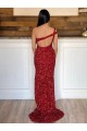Purchase One Shoulder Sleeveless Long Sweep Train Velvet Sequin Prom Dress
