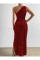 Purchase One Shoulder Sleeveless Long Floor Length Velvet Sequin Prom Dress with Slit