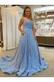Purchase A-Line Scoop Sleeveless Long Court Train Velvet Sequin Prom Dress