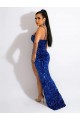 Purchase Long Sweep Train Spaghetti Straps Sleeveless Velvet Sequin Prom Dress with Slit