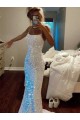 Purchase Long Spaghetti Straps Sleeveless Sweep Train Velvet Sequin Prom Dress