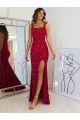 Purchase Square Neck Sleeveless Long Velvet Sequin Prom Dress with Slit
