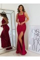 Purchase Square Neck Sleeveless Long Velvet Sequin Prom Dress with Slit