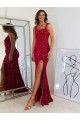 Purchase Square Neck Sleeveless Long Velvet Sequin Prom Dress with Slit