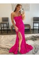 Purchase Strapless Sleeveless Long Sweep Train Velvet Sequin Prom Dress with Side Slit