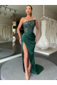 Purchase Strapless Sleeveless Long Sweep Train Velvet Sequin Prom Dress with High Side Slit