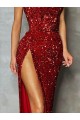 Purchase Strapless Sleeveless Long Floor Length Velvet Sequin Prom Dress High Side Slit